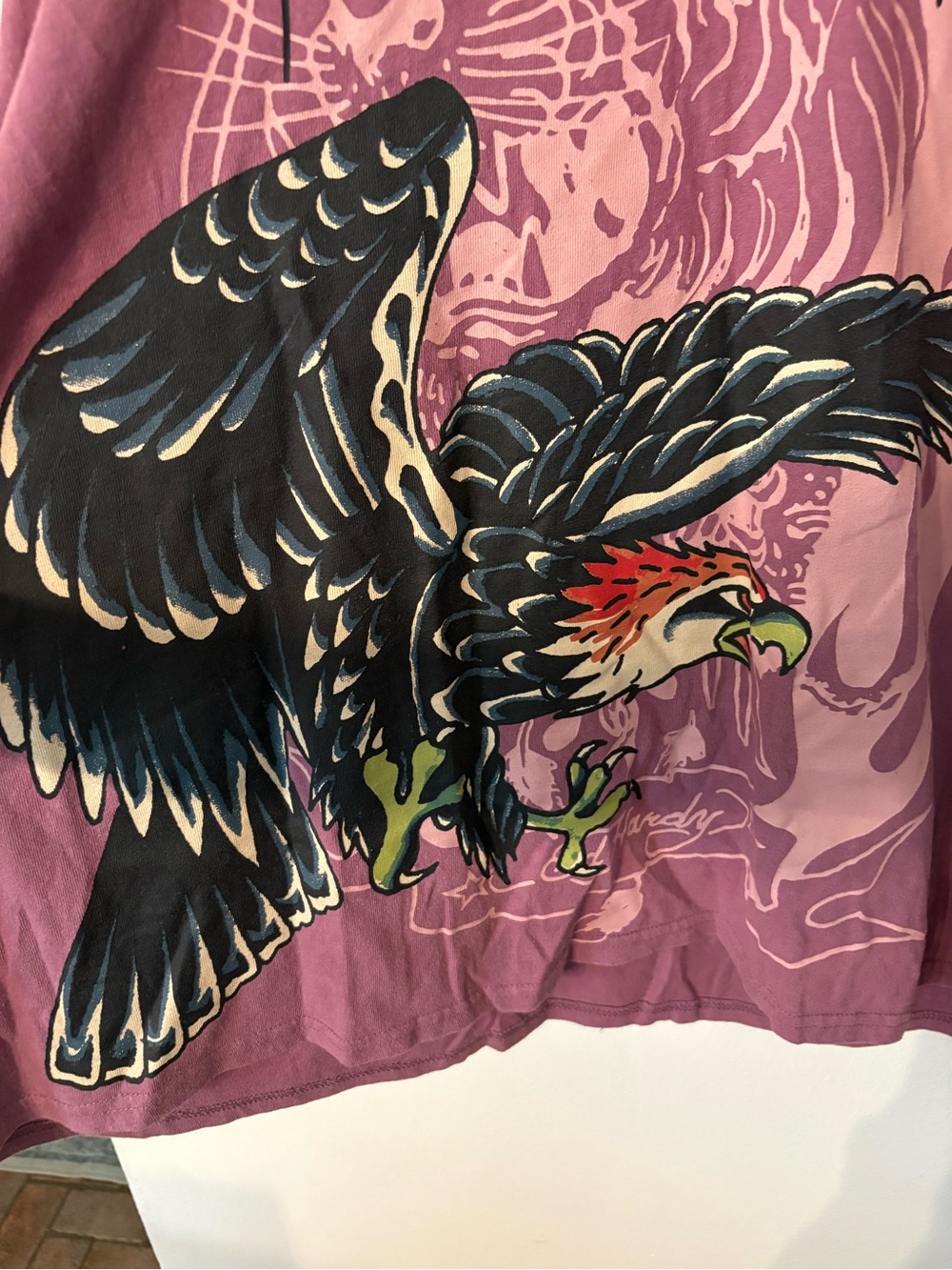 Ed Hardy Burgundy Graphic Short Sleeve Tee with Black Eagle Print - Picture 3 of 5